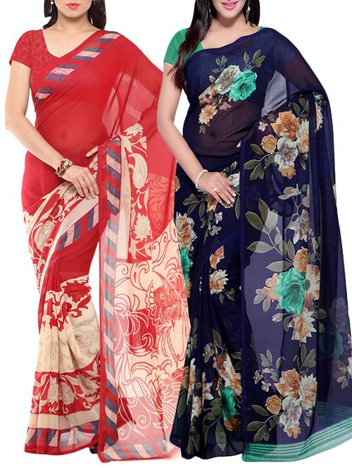 Multicolored combos saree with blouse - 14497167 - Very Small Image - 1
