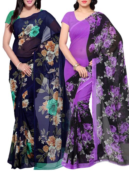 Multicolored combos saree with blouse - 14497171 - Very Small Image - 1