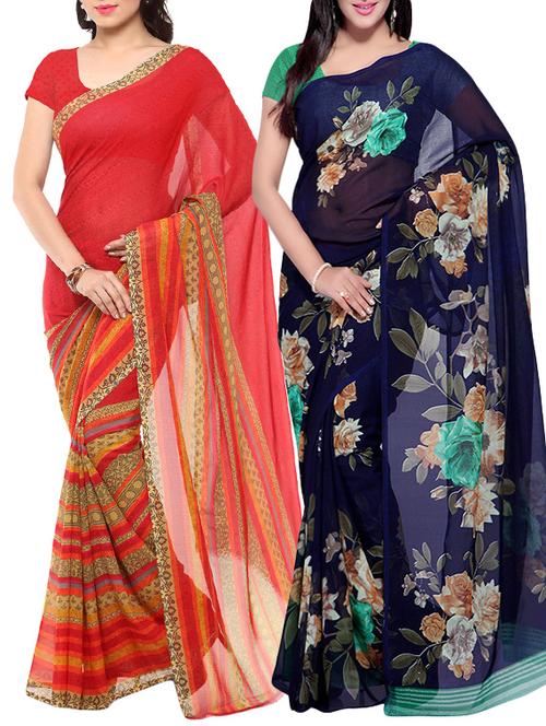 Multicolored combos saree with blouse - 14497172 - Very Small Image - 1