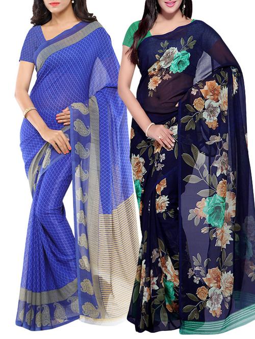 Multicolored combos saree with blouse - 14497176 - Very Small Image - 1