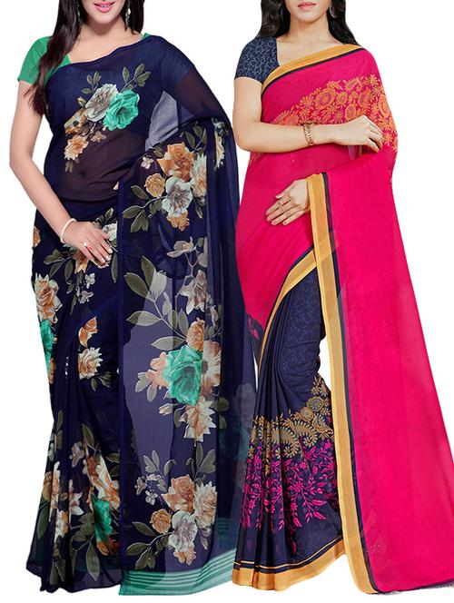 Multicolored combos saree with blouse - 14497180 - Very Small Image - 1