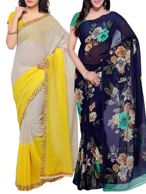Multicolored combos saree with blouse - 14497186 - Very Small Image - 1