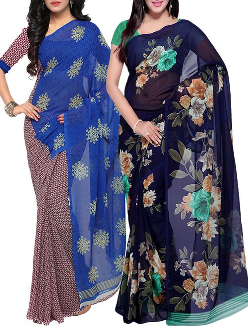 Multicolored combos saree with blouse - 14497192 - Very Small Image - 1