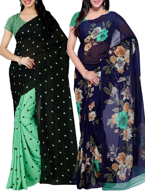 Multicolored combos saree with blouse - 14497200 - Very Small Image - 1