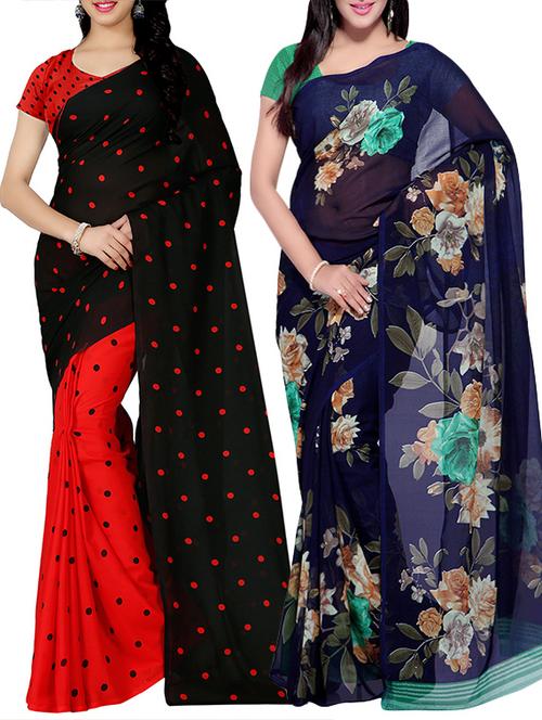 Multicolored combos saree with blouse - 14497201 - Very Small Image - 1