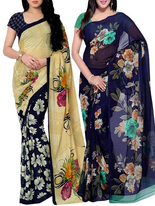 Multicolored combos saree with blouse - 14497203 - Very Small Image - 1