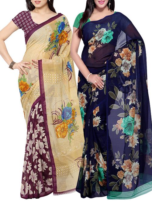 Multicolored combos saree with blouse - 14497204 - Very Small Image - 1