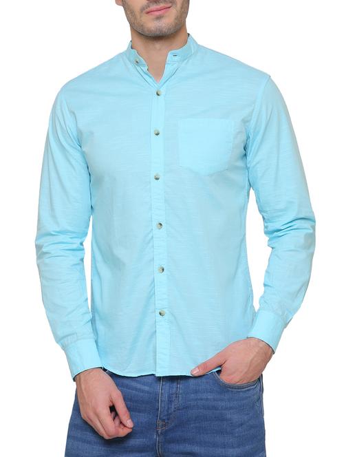 aqua blue cotton casual shirt - 14497359 - Very Small Image - 1
