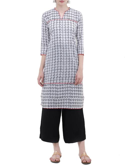 white cotton straight kurta - 14497585 - Very Small Image - 1