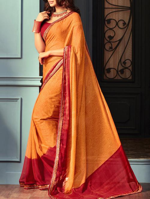 Contrast bordered printed saree with blouse - 14497656 - Very Small Image - 1