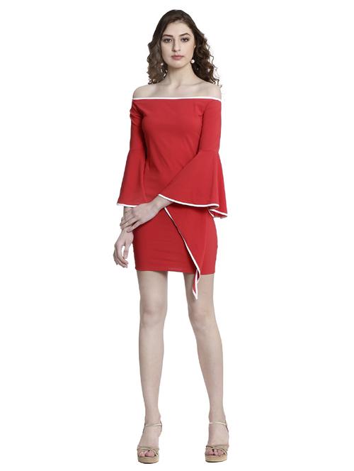 Red off shoulder dress - 14497716 - Standard Image - 1