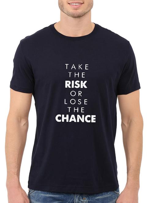 navy blue cotton front print t-shirt - 14497733 - Standard Image - 1