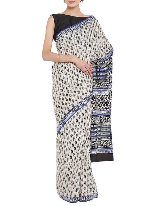 brown cotton printed saree with blouse - 14497787 - Very Small Image - 1