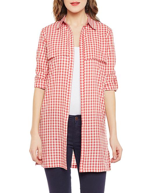 pink cotton checkered shrug - 14497803 - Very Small Image - 1