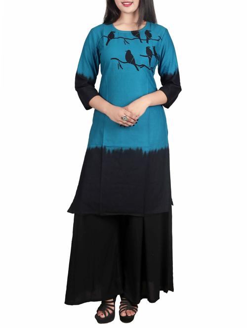 blue cotton printed straight kurta - 14497986 - Very Small Image - 1