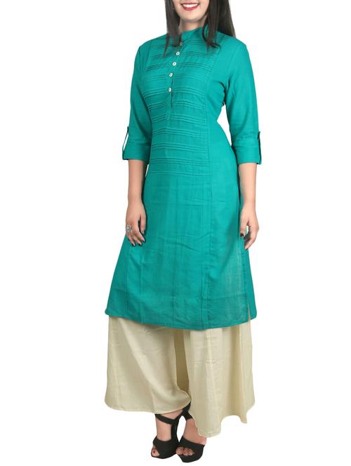 green cotton straight kurta - 14497989 - Standard Image - 1