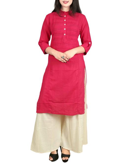 pink cotton straight kurta - 14497991 - Very Small Image - 1