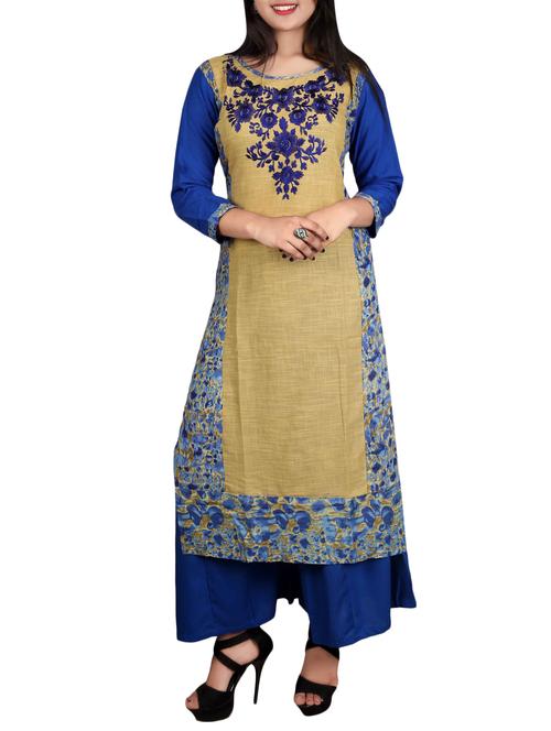 blue cotton straight kurta - 14497998 - Very Small Image - 1