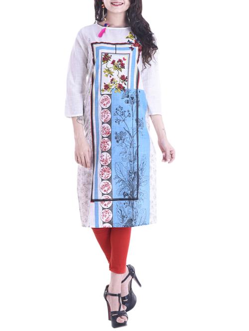 white cotton printed straight kurta - 14498004 - Very Small Image - 1