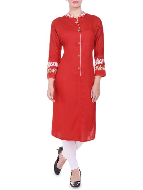 red rayon straight kurta - 14498017 - Very Small Image - 1