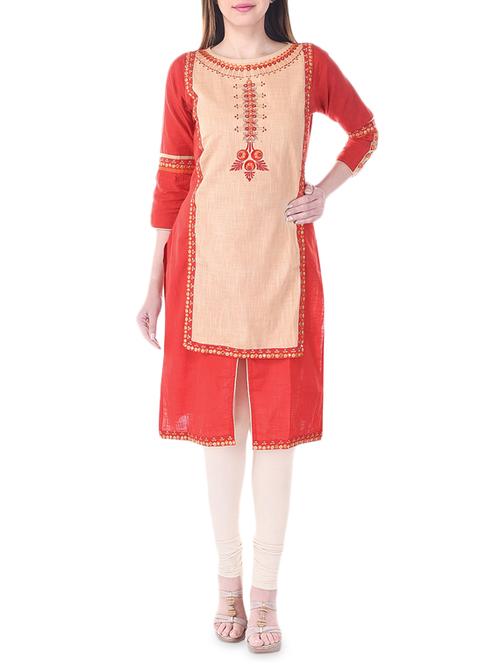 multi colored cotton embroidered straight kurta - 14498020 - Very Small Image - 1
