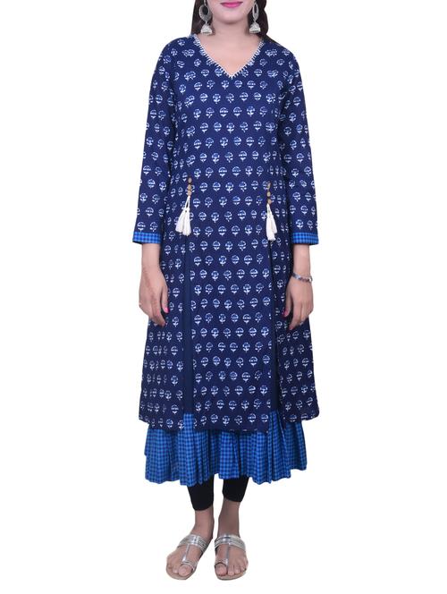 blue cotton straight kurta - 14498022 - Very Small Image - 1