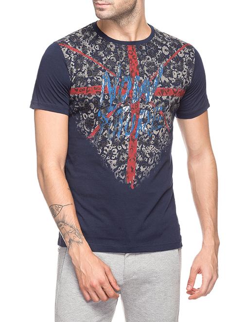 navy blue cotton front print tshirt - 14498096 - Very Small Image - 1