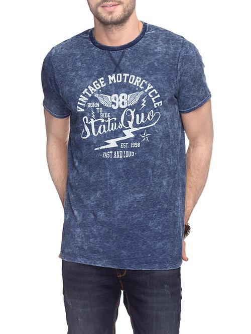 navy blue cotton chest print tshirt - 14498121 - Very Small Image - 1