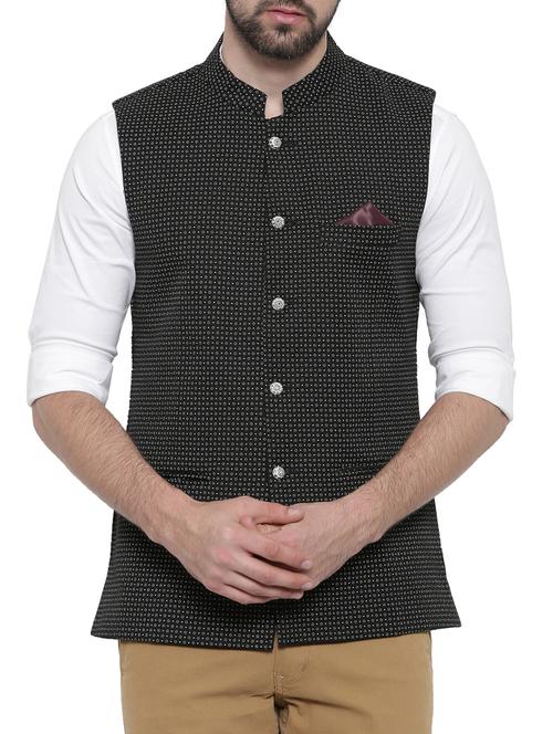 black cotton nehru jacket - 14498206 - Standard Image - 1