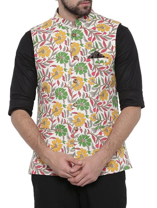 multi colored linen nehru jacket - 14498209 - Standard Image - 1