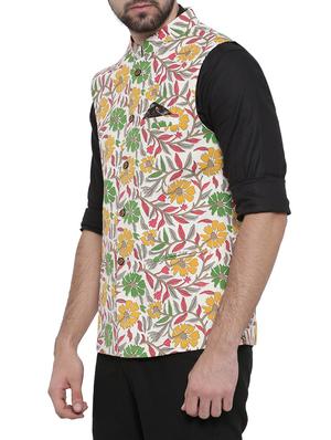 multi colored linen nehru jacket - 14498209 - Standard Image - 2