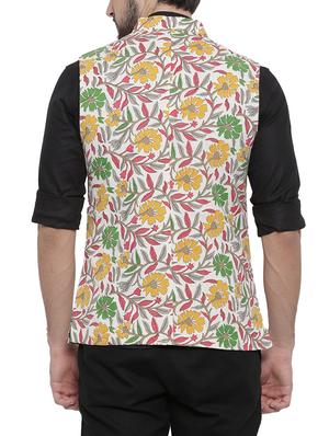 multi colored linen nehru jacket - 14498209 - Standard Image - 3