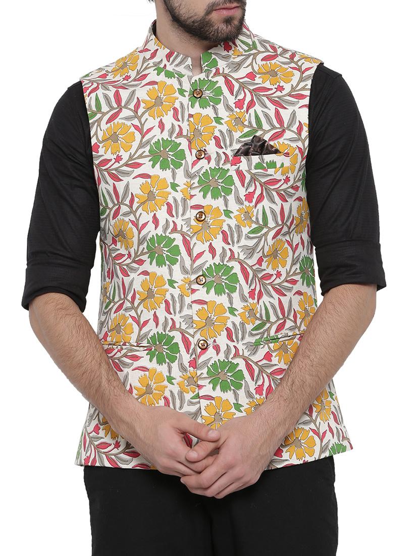 multi colored linen nehru jacket - 14498209 - Zoom Image - 1