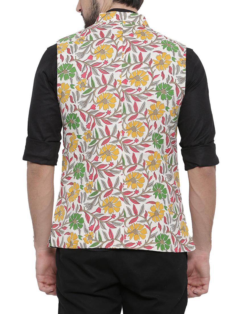 multi colored linen nehru jacket - 14498209 - Zoom Image - 3