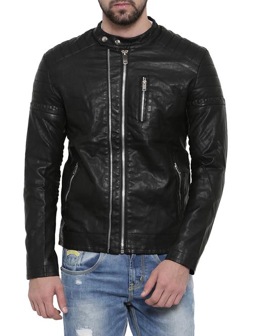black solid biker jacket - 14498215 - Standard Image - 1