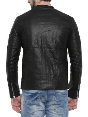 black solid biker jacket - 14498215 - Standard Image - 3