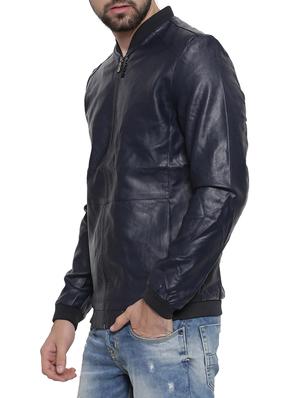 blue solid biker jacket - 14498216 - Standard Image - 2