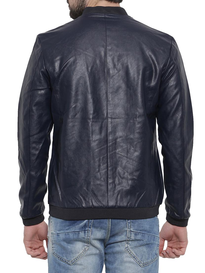 blue solid biker jacket - 14498216 - Zoom Image - 3