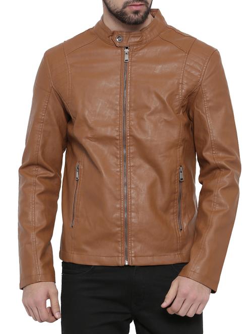 brown faux leather biker jacket - 14498226 - Standard Image - 1