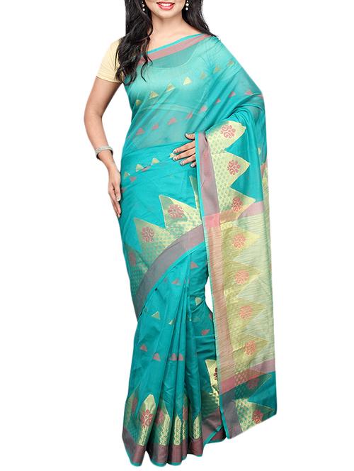 blue woven saree with blouse - 14498237 - Very Small Image - 1