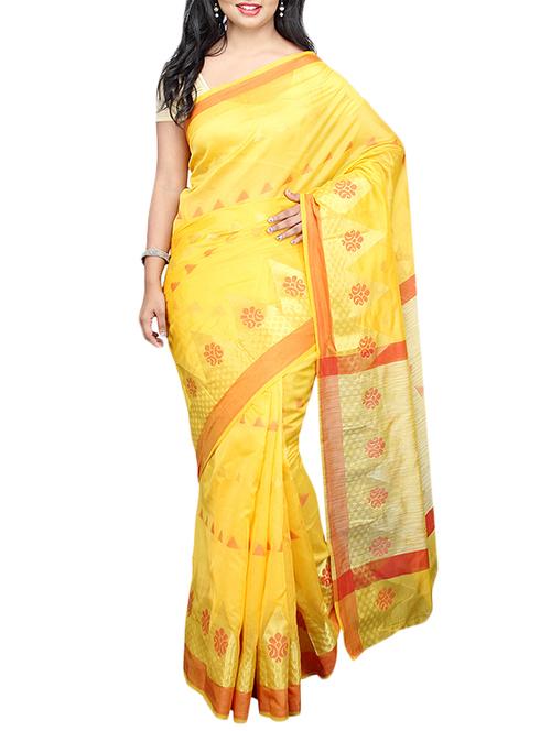 yellow woven saree with blouse - 14498238 - Very Small Image - 1
