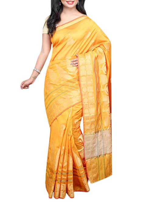 gold woven saree with blouse - 14498245 - Very Small Image - 1