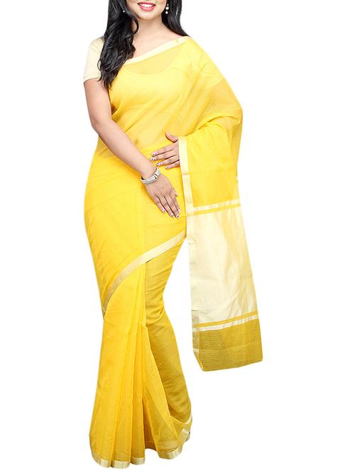 yellow kota doria saree with blouse - 14498250 - Very Small Image - 1