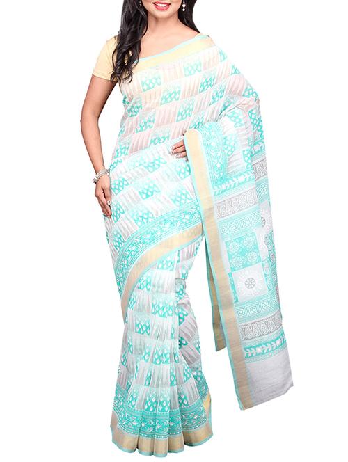 white gadwal saree with blouse - 14498256 - Very Small Image - 1