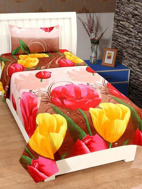 Floral Print Polycotton Single bedsheet - 14498303 - Very Small Image - 1