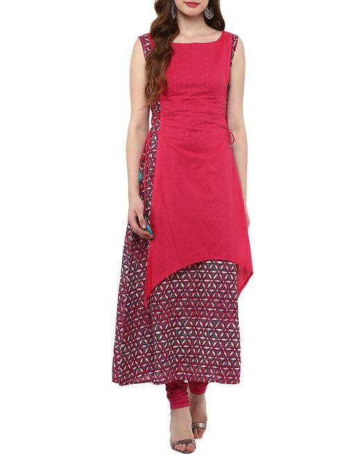 pink cotton aline kurta - 14498410 - Standard Image - 1