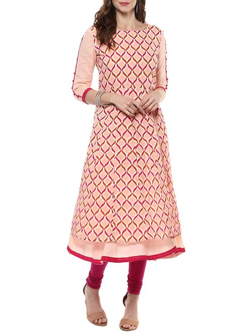 pink cotton a-line kurta - 14498487 - Standard Image - 1