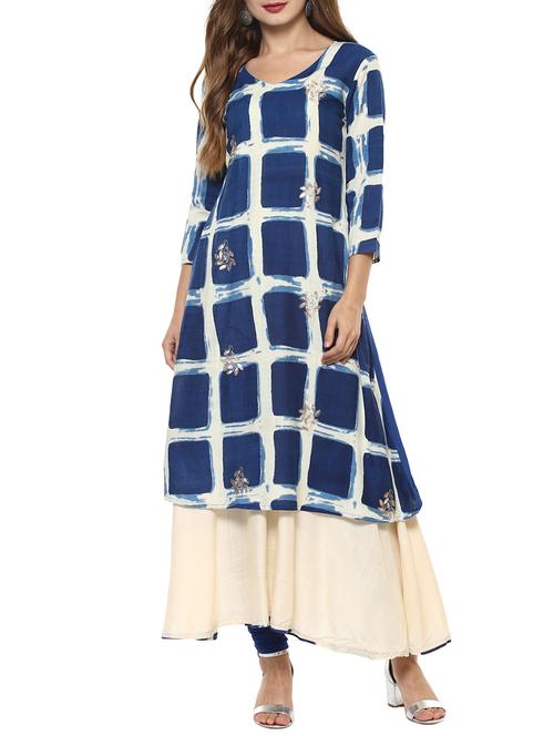 blue rayon aline kurta - 14498497 - Standard Image - 1