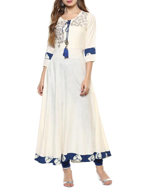 Cream rayon a-line kurta - 14498502 - Standard Image - 1