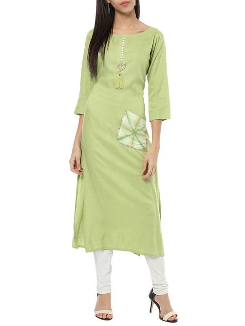 green rayon straight kurta - 14498504 - Standard Image - 1